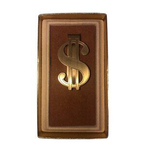 A&Z Hayward Money Clip Dollar Sign Gold Tone Brushed Etched Slim Brass Vintage